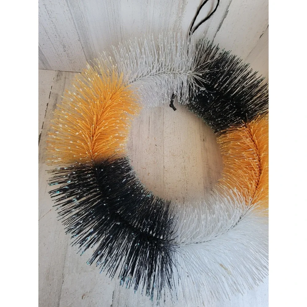 Large Halloween glitter wreath hanging unique vintage orange black home decor
